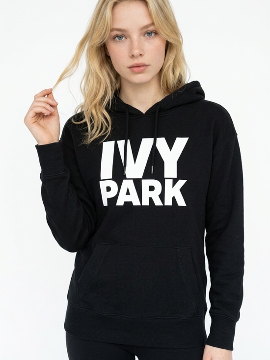 IVY PARK Tops - IVY PARK • Black Logo Pullover Hoodie S Oversized Graphic Sweatshirt Beyoncé